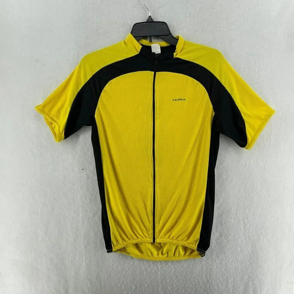 Ultra Cycling Jersey Unisex Sz S Yellow Bllack Full Zip Back Pockets Elastic Hem - Picture 1 of 9